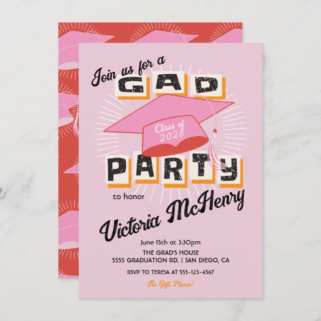 Mod Bright Bold Graduation Party Cap Invitation (Front/Back)