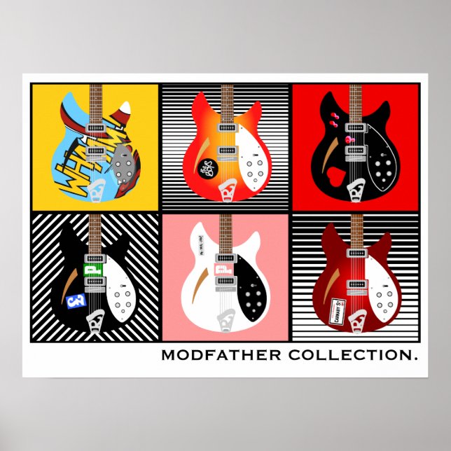 Mod Brit Pop Art electric guitar collection Poster (Front)