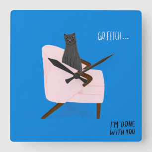 Mod Cats - Go Fetch Square Wall Clock