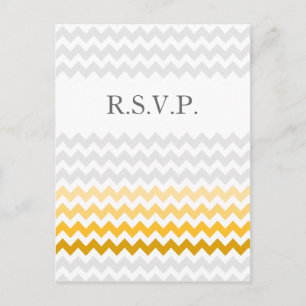 Mod chevron yellow and grey  Ombre wedding rsvp Invitation Postcard