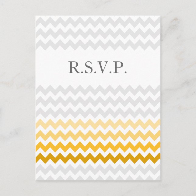 Mod chevron yellow and grey  Ombre wedding rsvp Invitation Postcard (Front)