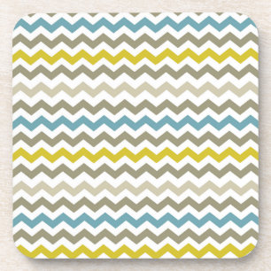 Mod Chevron Yellow Blue Grey Modern Coaster