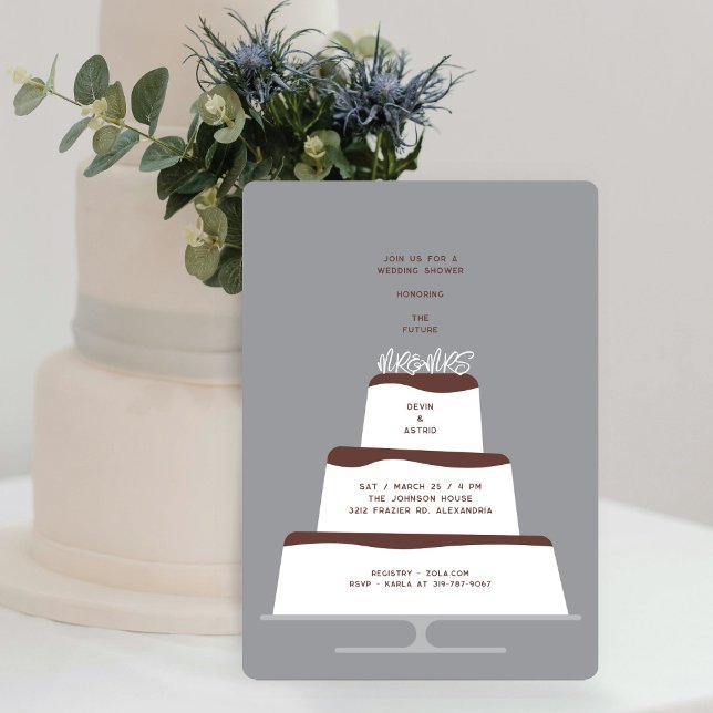 Mod Chocolate Iced Wedding Cake Couple's Shower Invitation (Creator Uploaded)