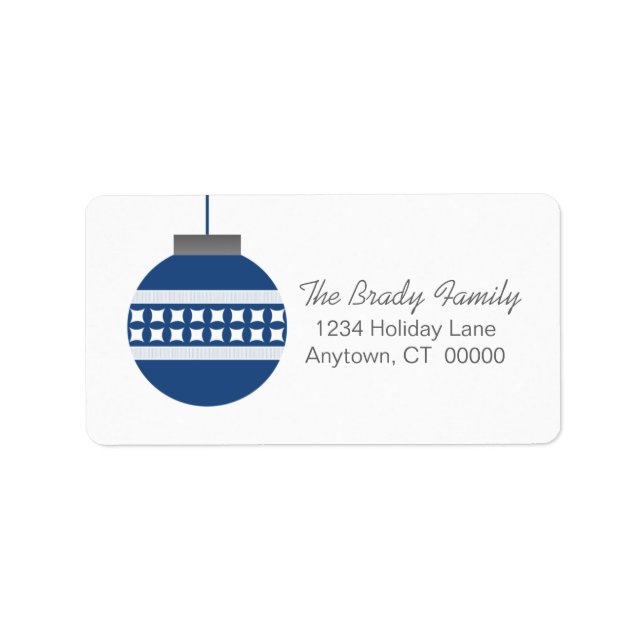 Mod Christmas Ornament Holiday Address Label, Blue Label (Front)