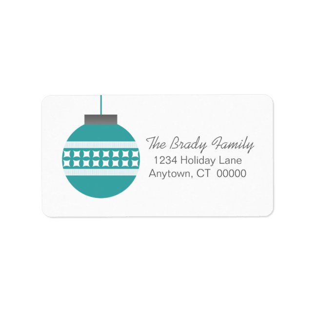 Mod Christmas Ornament Holiday Address Labels Teal (Front)