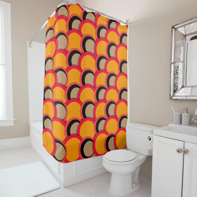 Mod Circles Orange Shower Curtain (In Situ)