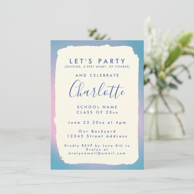 Mod Colourful Groovy Custom Photo Graduation Party Invitation (Standing Front)