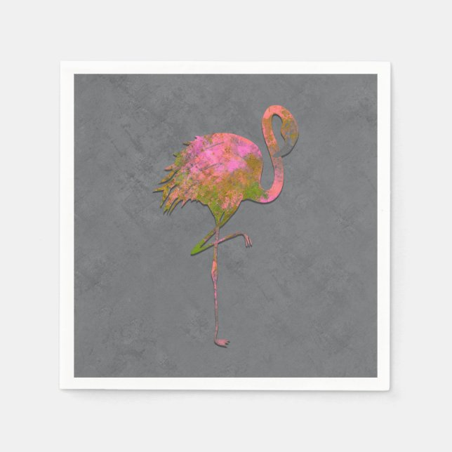 Mod Colourful Summer Flamingo Chic Modern Grey Napkin (Front)