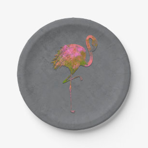 Mod Colourful Summer Flamingo Chic Modern Grey Paper Plate