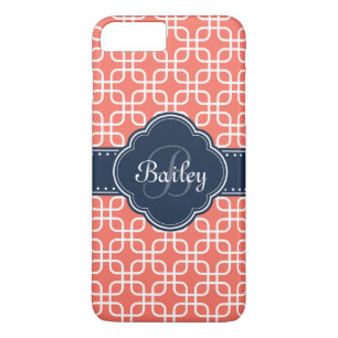 Mod Coral Pattern Navy Quatrefoil Monogram iPhone 8 Plus/7 Plus Case
