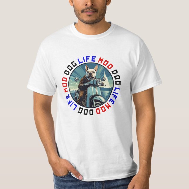 Mod Dog Life - Pitbull Terrier on scooter. T-Shirt (Front)