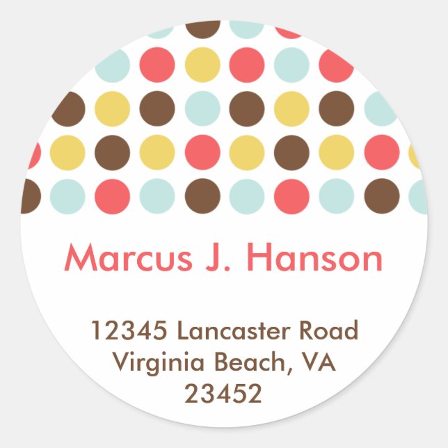 Mod dots retro chic custom circle address label (Front)