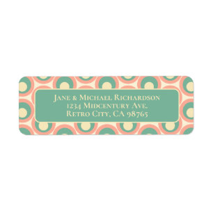 Mod Dots Retro Teal and Blush Pink Pattern Return Address Label