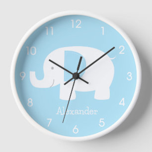 Mod Elephant Baby Blue Minimalist Nursery  Clock