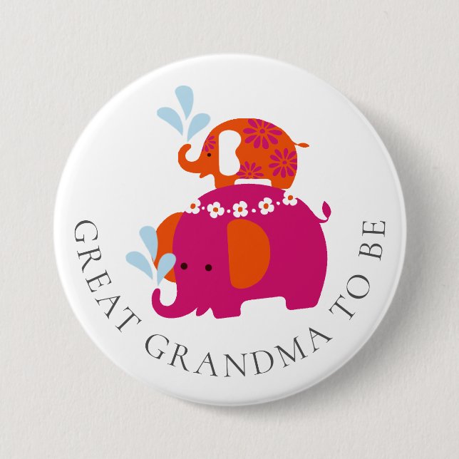 Mod Elephant Baby Shower  Great Grandmother to Be 7.5 Cm Round Badge (Front)