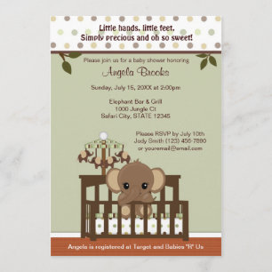 Mod ELEPHANT Baby Shower Invitation KME-G green