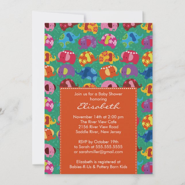 Mod Elephant Baby Shower Invitation Orange (Front)