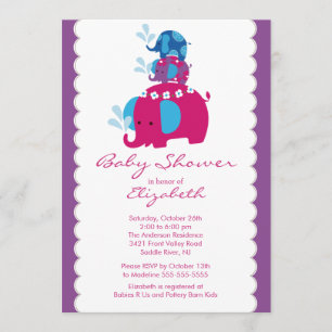 Mod Elephant Baby Shower Invitation Twins & Mum