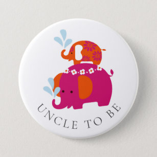 Mod Elephant Baby Shower Uncle to Be 7.5 Cm Round Badge