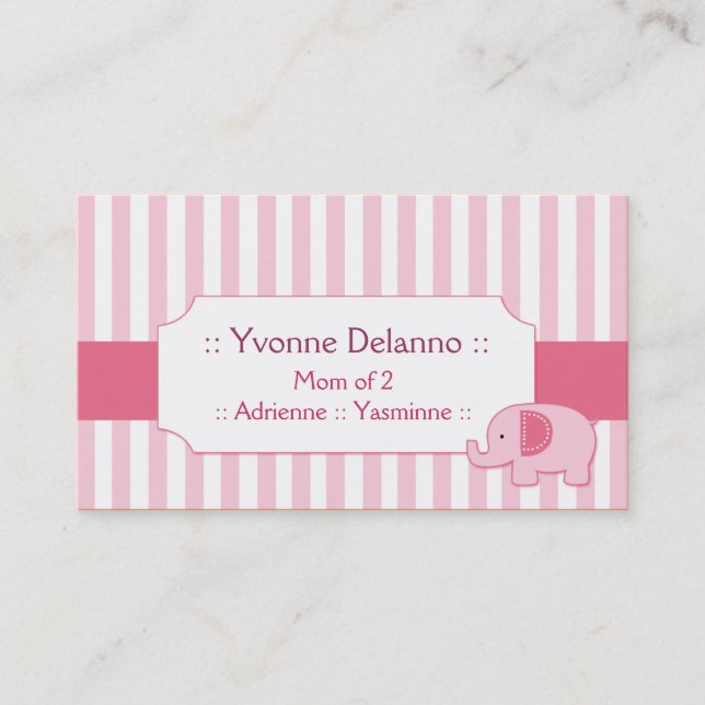 Mod Elephant Trendy Stripe Mummy Calling Card (Front)