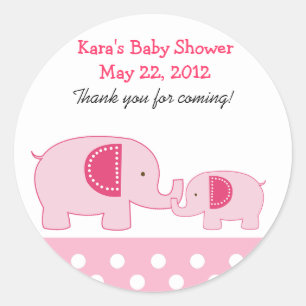 Mod Elephants Pink Round Favour Sticker
