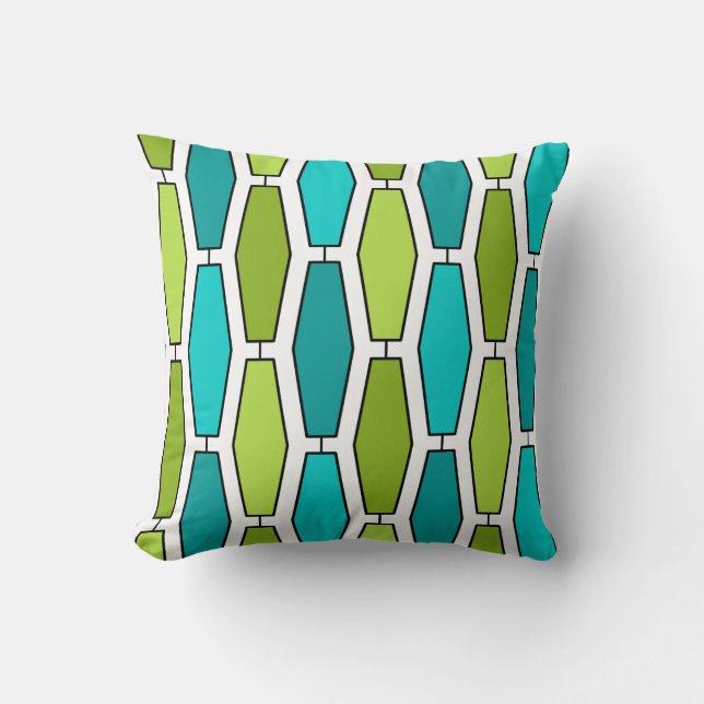 Mod Elongated Hexagon, Teal and Green Cushion (Front)
