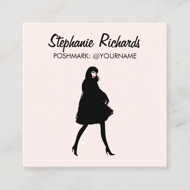 Mod Fashion Girl Boutique, Poshmark Seller Pink Square Business Card (Front)