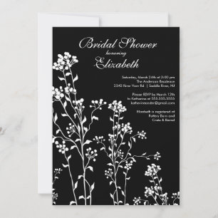 Mod Floral Bridal Shower Invitation Black White
