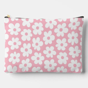 Mod Floral Pattern Pink and White Accessory Pouch