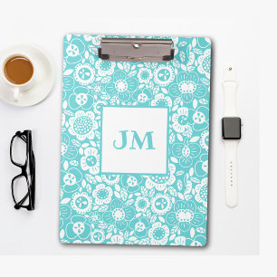 Mod Floral Pattern with Initials Clipboard
