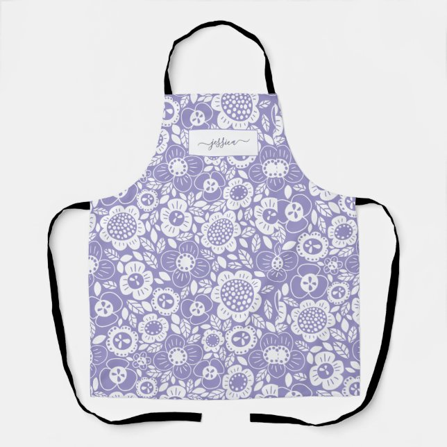 Mod Floral Pattern with Script Name Apron (Front)