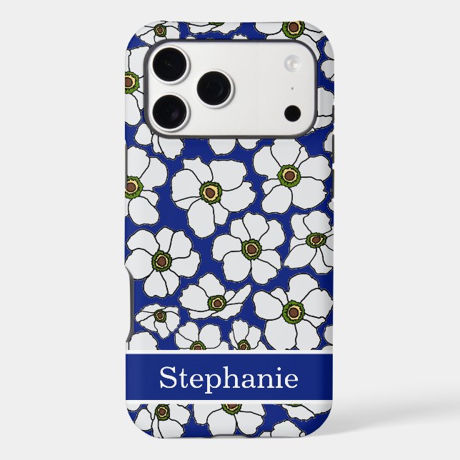 Mod Floral Print On Blue With Personalisation  (Back)