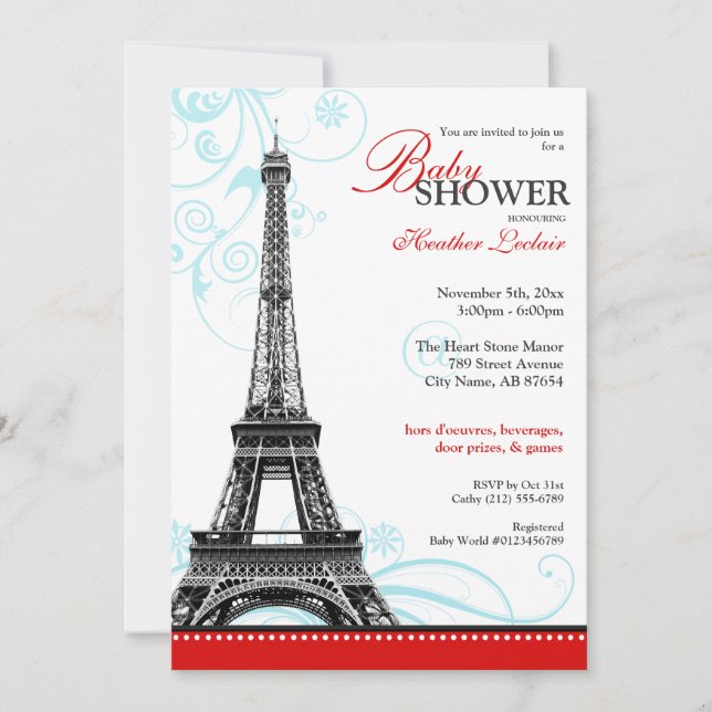 Mod Flourish Eiffel Tower Parisian Baby Shower Invitation (Front)