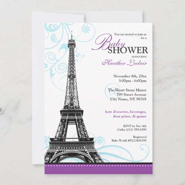 Mod Flourish Eiffel Tower Parisian Baby Shower Invitation (Front)