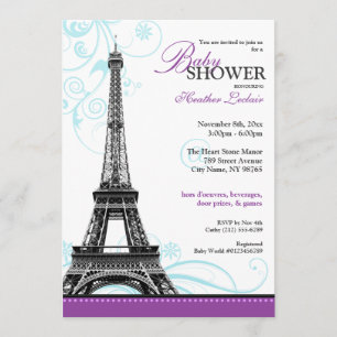Mod Flourish Eiffel Tower Parisian Baby Shower Invitation
