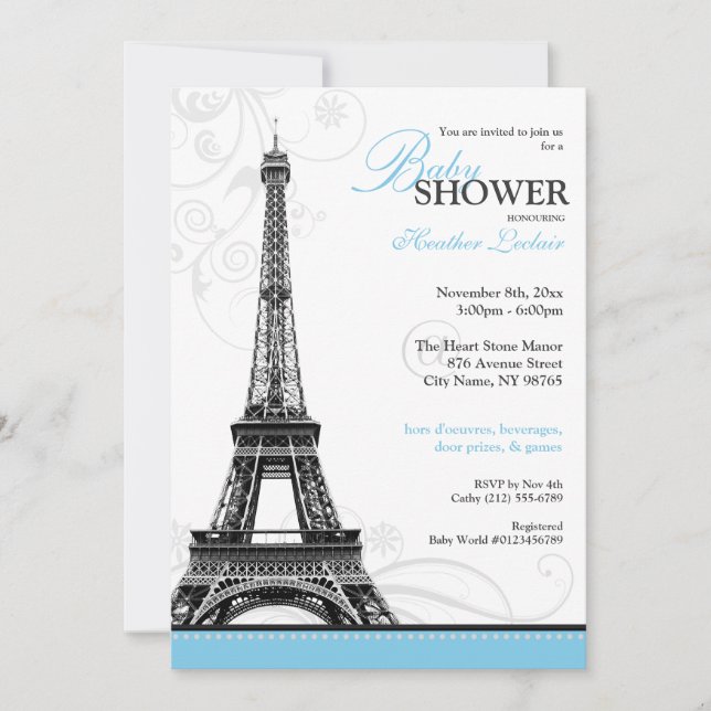 Mod Flourish Eiffel Tower Parisian Baby Shower Invitation (Front)