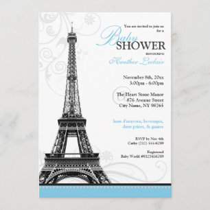 Mod Flourish Eiffel Tower Parisian Baby Shower Invitation