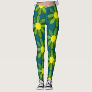 Mod flower leggings yellow, and green