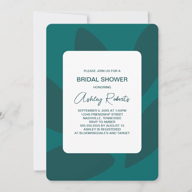Mod Flower Petals Botanical Teal Bridal Shower Invitation (Front)