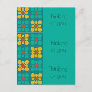 Mod Flower tile pattern Teal & Yellow, Everyday Postcard