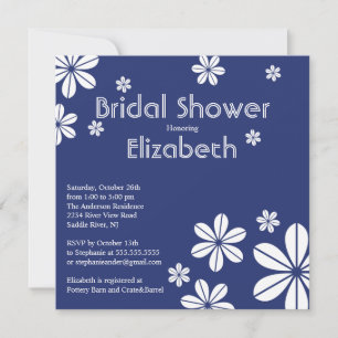 Mod Flowers Bridal Shower Invitation Navy Blue
