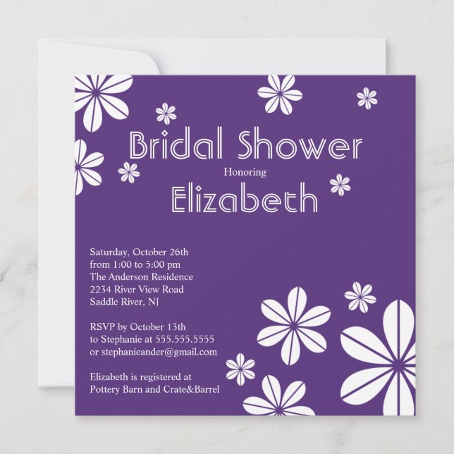 Mod Flowers Bridal Shower Invitation Purple (Front)