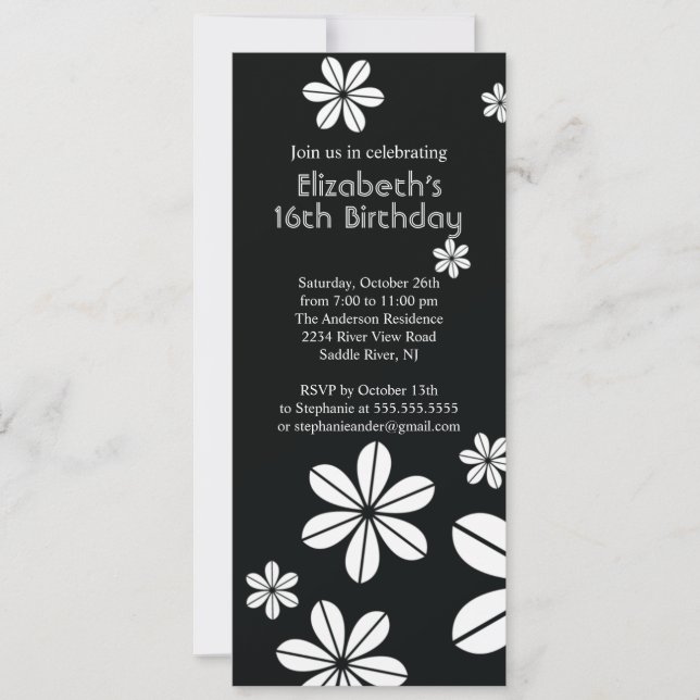 Mod Flowers Sweet Sixteen Birthday Invitation (Front)