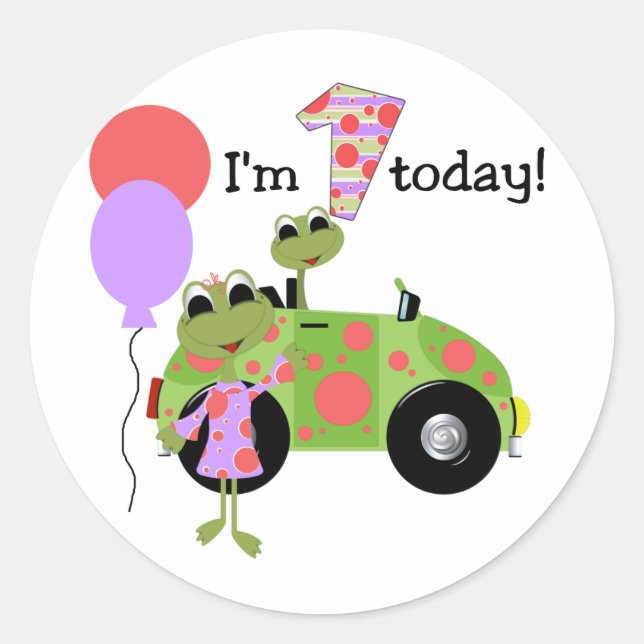 Mod Frogs 1st Birthday Classic Round Sticker (Front)