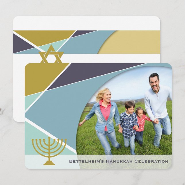 Mod Geometric Hanukkah Menorah Photo Holiday Party Invitation (Front/Back)
