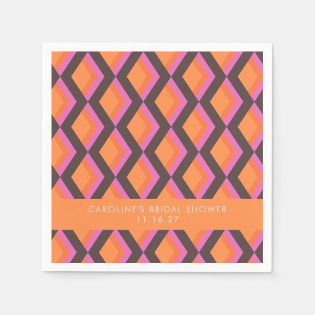 Mod Geometric Pink Brown Custom Bridal Shower Napkin (Front)