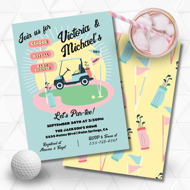 Mod Golfing Mid-Century Baby Shower Reveal Sign Invitation (Creator Uploaded)
