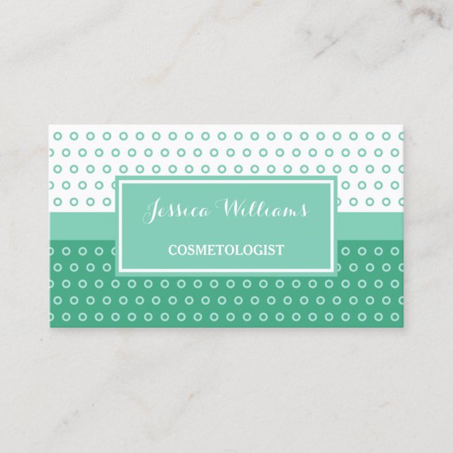 Mod Green and White Polka Dots Cosmetologist Business Card (Front)