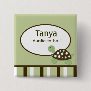 Mod Green Turtle Baby Shower Name Tag Button