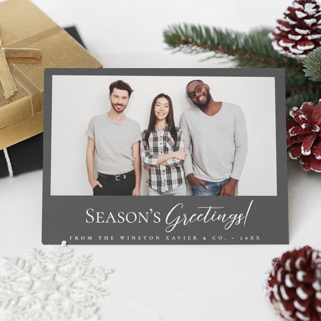 Mod Grey Business Christmas Team photo  Holiday Card (Modern grey season's greetings holiday staff photo card)